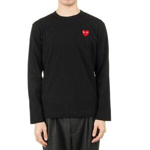 COMME DES GARCONS PLAY Red Heart Cotton Long Sleeve Tee Black Size Small